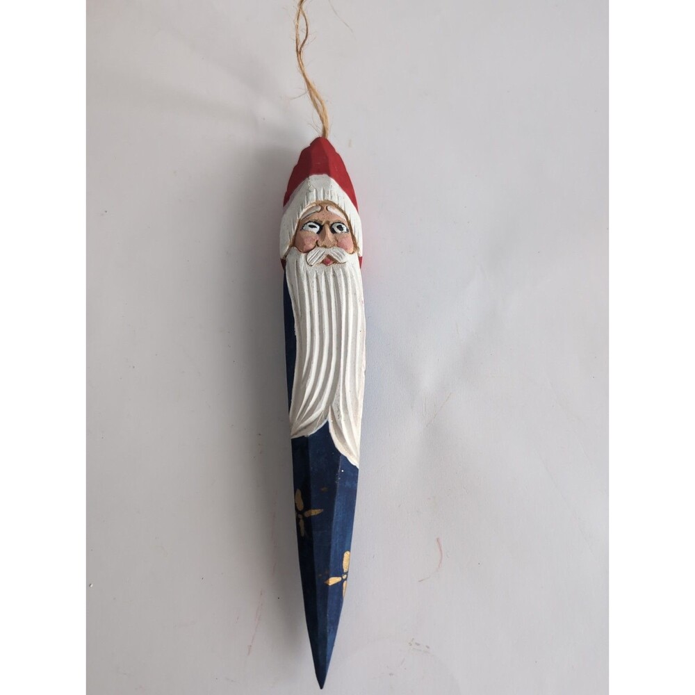 Santa Claus Wood Rustic Folk Art Icicle Christmas Ornament 8”